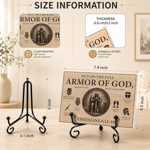 Armor of God Wooden Plaque Home Office Book Shelf Table Decor 5.5x7.9Inch (Multicolor 1755 / Wooden sign with iron frame（5.5 x 7.9 inches）)