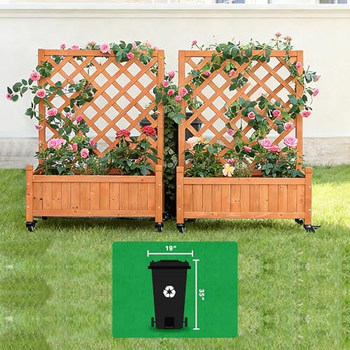 2 Trellis Raised Garden Bed with Wheels (Red Brown / H38 × W28 x D13 in)