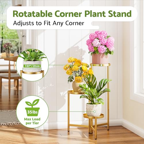 3 Tier Gold Plant Stand Indoor with 7.9 Inch Wide Tray (GoldDisk / 3-tiers)