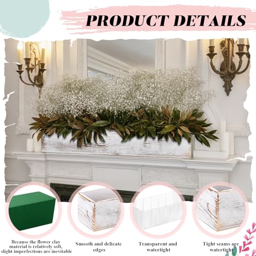 12 Set Wood Boxes for Centerpieces 16x4 Inch Rectangle Wooden Planter Rustic Wooden Planters with Removable Plastic Liner Floral Foam Blocks for Christmas Wedding Home Decor (16 x 4 Inch / White)