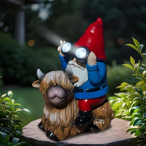 Solar Highland Cow Gnome Garden Statues Large Outdoor Decor (highland cow gnome)