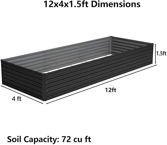 12x4x1.5ft Galvanized Raised Garden Bed,Outdoor Planter Box Metal Patio Kit Planting Bed for Vegetables Flowers Herb,Black