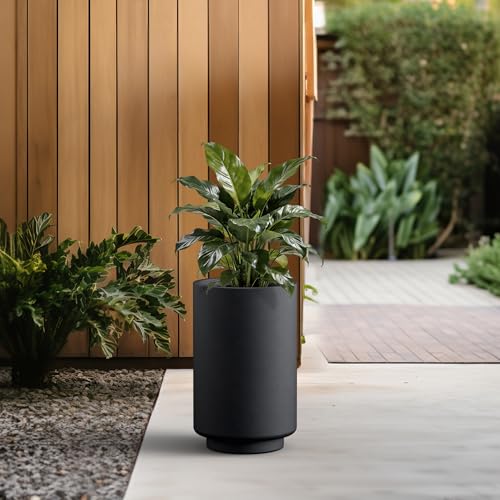 Accent Round Tapered Black Concrete Planter 20.1" Tall (Black / 12.6"Dia x 20.1"H)