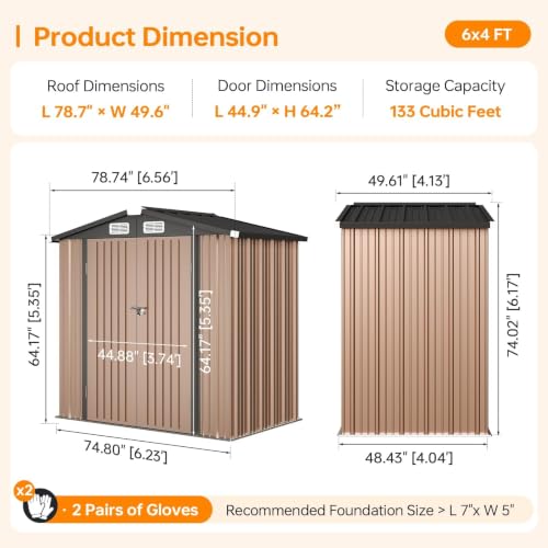6x4FT Outdoor Storage Shed with Floor Brown (Brown / 6' x 4')