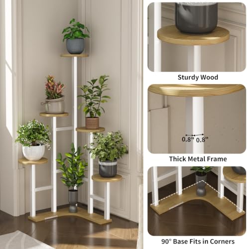 Corner Plant Stand Indoor 6 Tiered Corner Plant Shelf (White Oak / 6 Tier-Round)