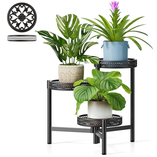 Metal Plant Stand Indoor Outdoor (BlackWave / 3-tiers)