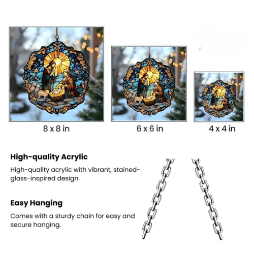 Nativity Catholic Acrylic Suncatcher Ornament Religious Window Hanging Christian Inspirational Home Decor (1-fba-xmas-f93-g / 12")
