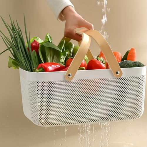 3pcs Collapsible Wooden Handle Plastic Harvest Basket (White)