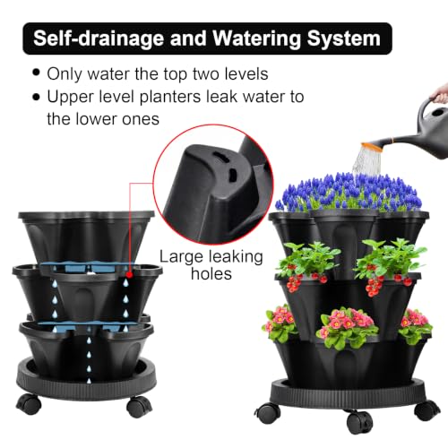 Vertical Planter Tower (Black / 3 Tier)