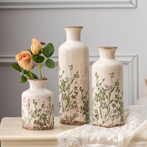 Vintage Floral Ceramic Pitcher Vase with Handle (Pink-004)