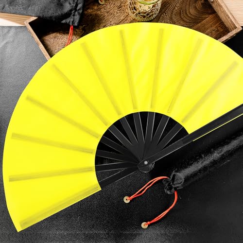 2 Packs Large Folding Hand Fans (Black and Yellow)