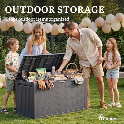 95 Gallon Large Outdoor Deck Box (Dark Gray / 90 Gallon Maze Pattern)