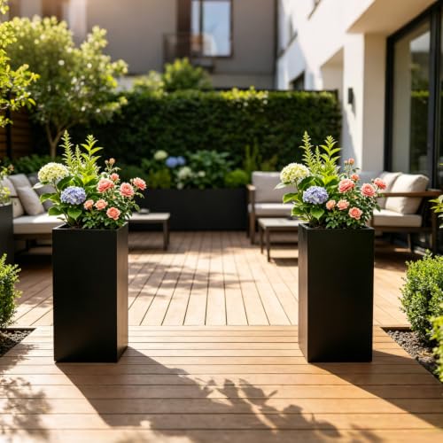 15"x15" x 30" Tall Metal Planter Box 2 Pack (Black / 15" L x 15" W x 30" H)