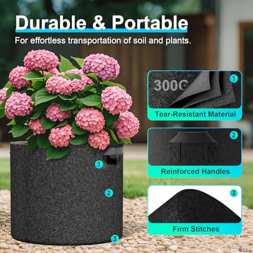 10 Pack Fabric Grow Bags 5 Gallon (Black / 5 Gallon)