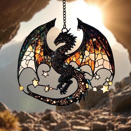Fantasy Dragon Acrylic Suncatcher Window Hanging Dragon Gift Bookish Home Decor (1-fba-ssl-evg-a208-q / 10")