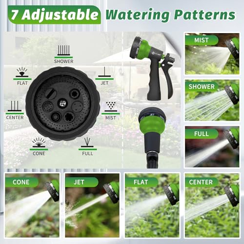 Garden-Hose-Nozzle, 2 Pack ABS Water Spray Nozzle with Heavy Duty 7 Adjustable Watering Patterns,Slip Resistant for Watering Plants,Lawn& Garden,Washing Cars,Cleaning,Showering Pets - Green (Green)