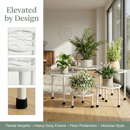Metal Plant Stand Indoor Outdoor (White)