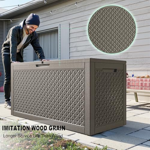 121Gal Outdoor Storage Box Waterproof Deck Box (Grey / 130 Gallon)