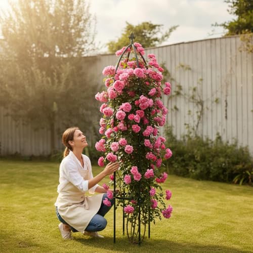 100% Metal Garden Obelisk Trellis Heavy Duty 6.3 ft for Climbing Vines (Green / Large)