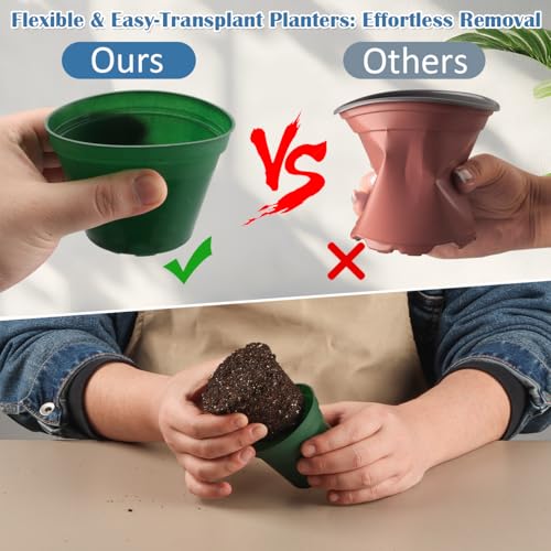 50 Pack 3 Inch Plastic Nursery Pots with Drainage &Raised Base Seed Starter (Black / 3"-50P)
