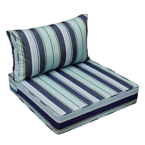 Outdoor Chair Cushions (Ash Teal Seaside Stripe / 23.5"x25.5"x5" / 23.5"x13.5")