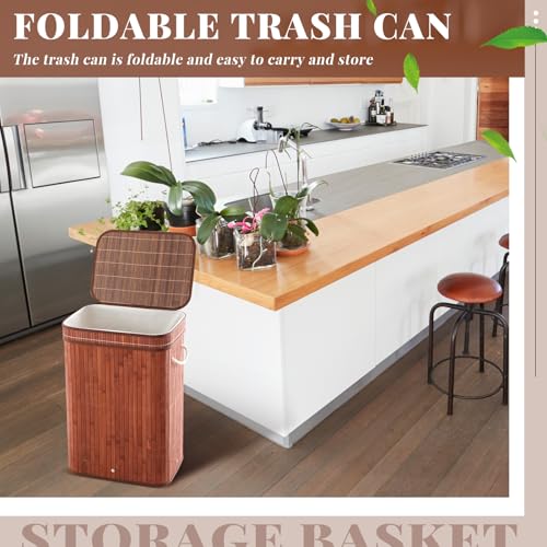 1 Pack 21 Gallon Bamboo Slim Trash Can with Lid Foldable (23.6×15.8×11.8inches / Coffee)