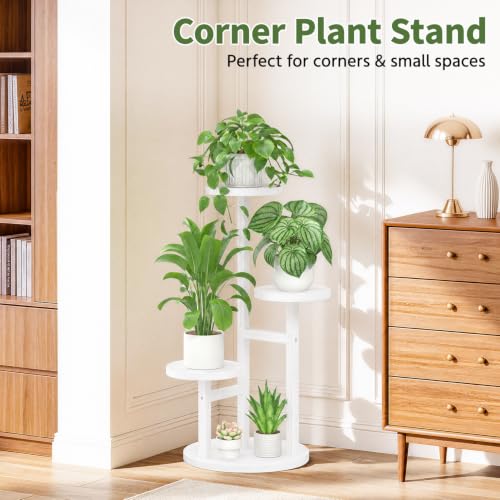 Wood Small Plant Stand Table Tall for Indoor Corner (White / 3 Tier)