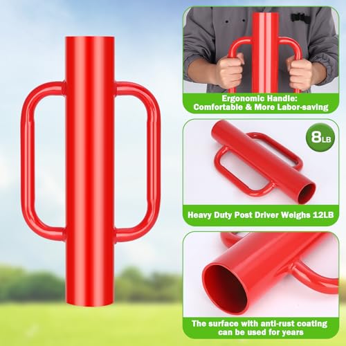 8LB T Post Driver with Handles (8LB / Red)
