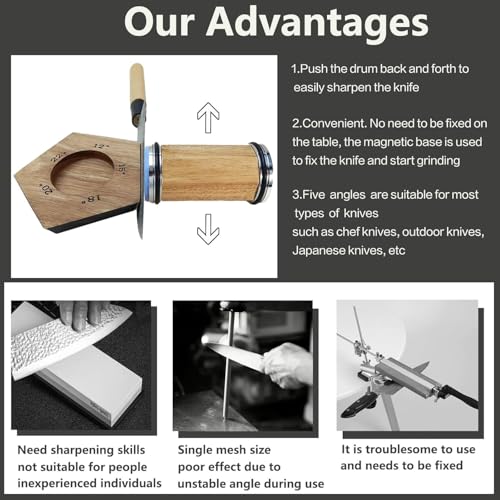 Acacia Rolling Knife Sharpener with 2 Diamond discs and Corundum disc (SET-A)