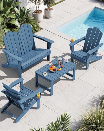 4 Pc HDPE Adirondack Set (Navy / 2 chair &1 bench &1 coffee table)