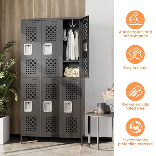 6 Door Metal Employee Lockers (Black / N-3 Doors)