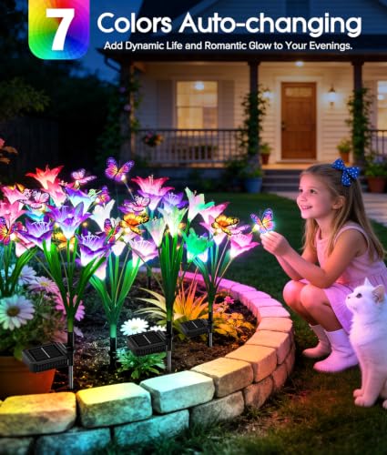 Solar Lights Outdoor Garden Decor 4 Pack (4 Pack / Lily & Butterfly)