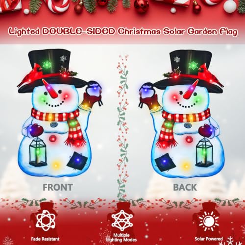 12x18 Solar Christmas Snowman Garden Flag (Smile Snowman-Colorful-12x18 / 12×18inch)
