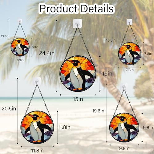 Penguin Stained Glass Window Hanging Suncatcher Gifts for Women 6.3" (Multiple Colors / 6.3x6.3 IN)