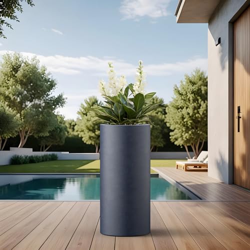 Accent Round Column Charcoal Concrete Planter 23.6" Tall (Charcoal / 23.6“h)