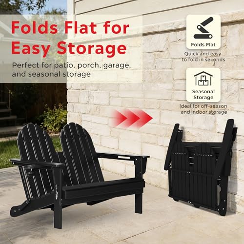 Outdoor Patio HDPE Adirondack Garden Skinny Bench (Black / 49.5IN)