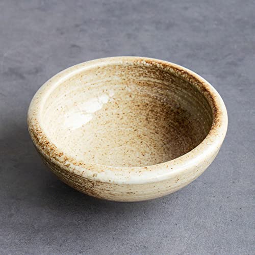 Minoyaki Series Small Round Glazed Ikebana Flower Vase (5.04 x 5.04 x 1.89 inches / Sand Beige)