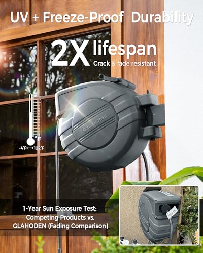 1 2 in x 115 ft Retractable Garden Hose Reel with Automatic Rewind (1/2" 155FT / Dark Gray)