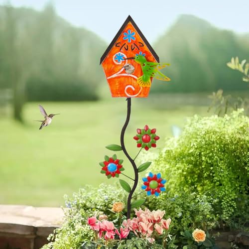 51” Metal Bird Houses Stake for Outside Hummingbird Design (3 Pound)