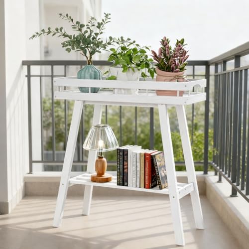 Bamboo Plant Stand Indoor (Bamboo White)