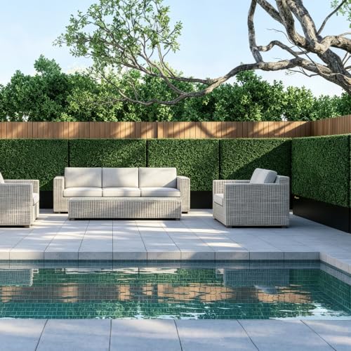 Artificial Boxwood Hedge Wall with Black Steel Planter Box (60" L X 64" H X 14" D)