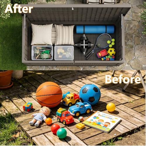 325 Gallon Outdoor Storage Box Waterproof Lockable Resin Deck Box Large (Grey / 325 Gallon)