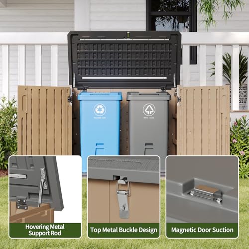 Outdoor Storage Cabinet 35 Cu.Ft Outdoor Trash Can Storage Shed (Brown / 35 Cu.Ft)