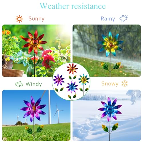 4 Packs Wind Spinner Outdoor (Flowers-4Pack)