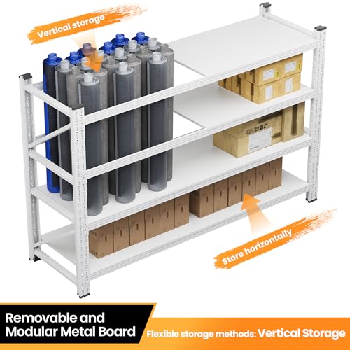 71.3” Wide Heavy Duty Metal Garage Shelving (White / 71"Wx24"Dx70"H)