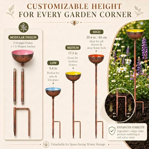 6 Pcs Bee Watering Station for Garden Bee Metal Watering Cups Butterfly Water Feeder Small Insects Bath Bowl Cups Metal Stakes for Outdoor Garden Decor (Colorful)