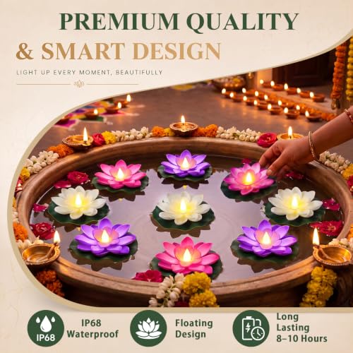 24 Pcs Floating Lotus LED Lights (White,Pink,Purple / 3.94 Inch)