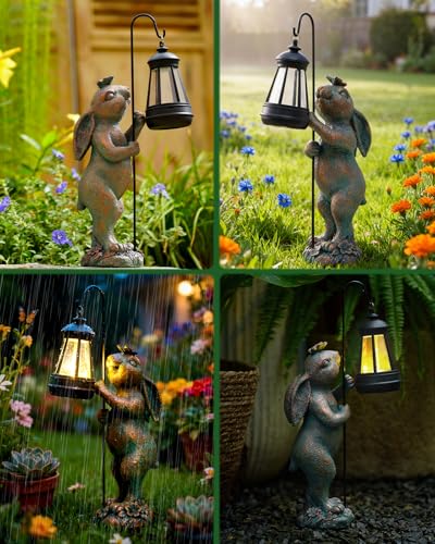 Garden Statues Outdoor Bunny with Solar Lantern (Bunny)