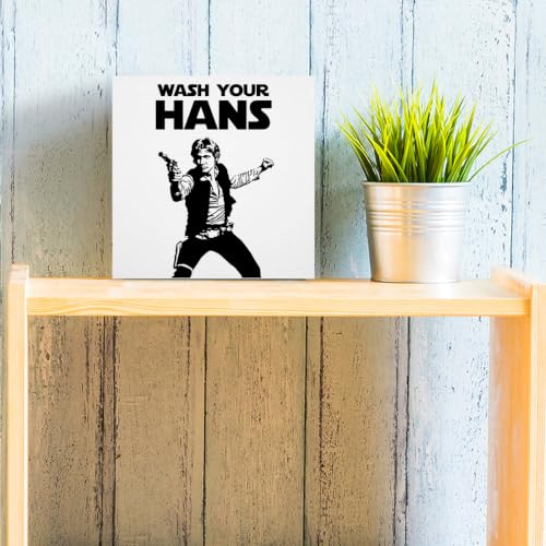 Funny Bathroom Decor Wash Your Hans Wooden Box Sign 5 x 5 Inches (White 1616 / Wooden box（5.1 x 5.1 inches）)