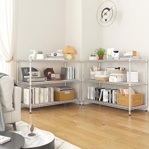 Heavy Duty 3 Tier Metal Shelving Unit (Chrome-35.6"Wx14"Dx36"H)